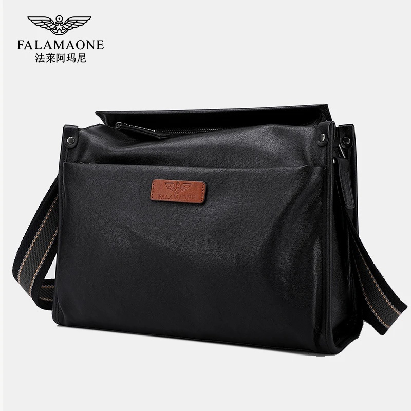 FALAMAONE/法莱阿玛尼轻奢时尚男士单肩包真皮牛皮休闲包潮流挎包