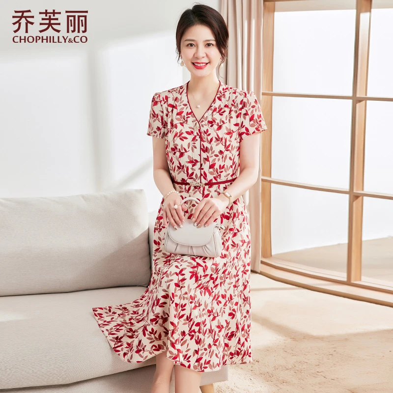 妈妈裙连衣裙洋气大码2025新款50岁中老年女夏季碎花时尚短袖裙子