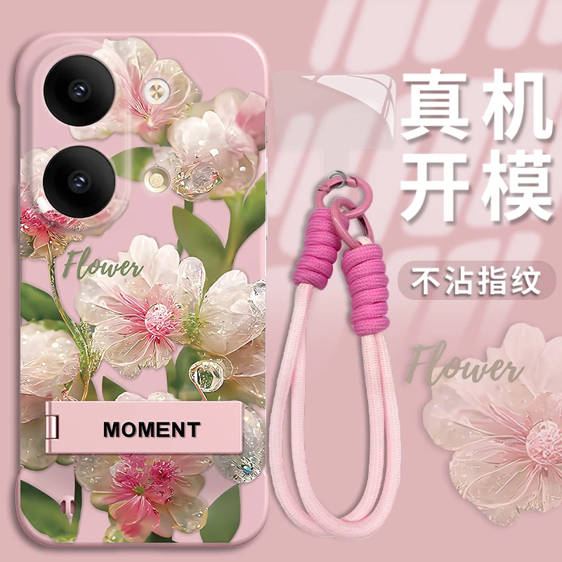 适用OPPOreno9/pro/pro+手机壳新款PC无边框粉色水晶花防摔保护套