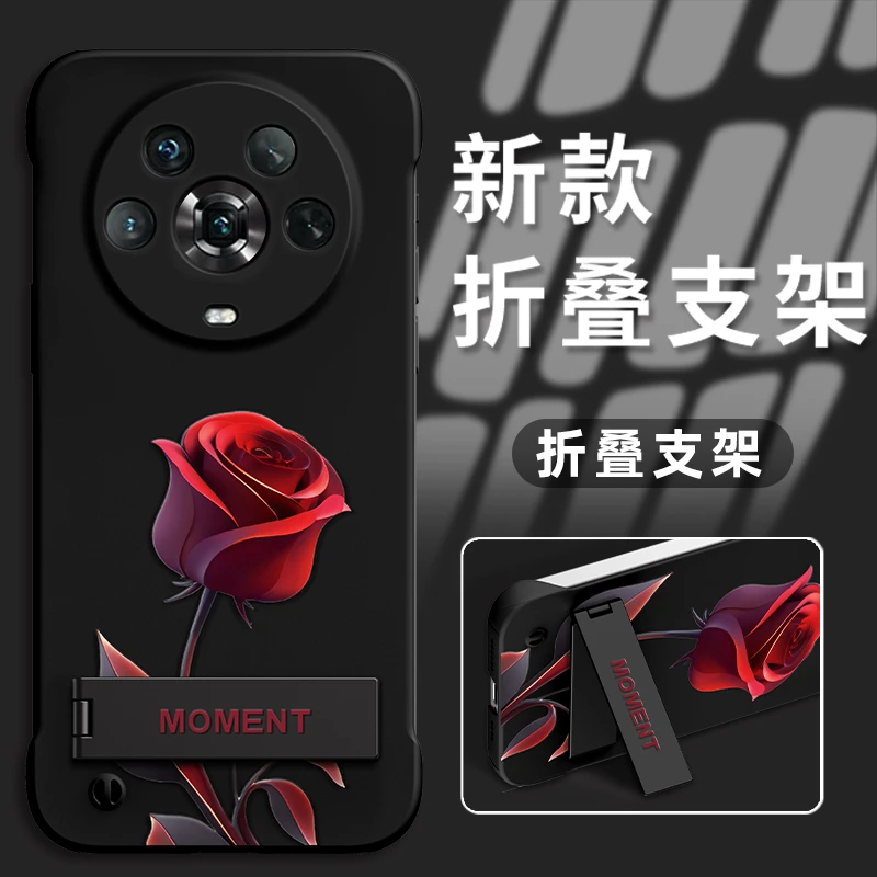 适用于荣耀magic4手机壳新款PC无边框唯美红玫瑰保护套爆款