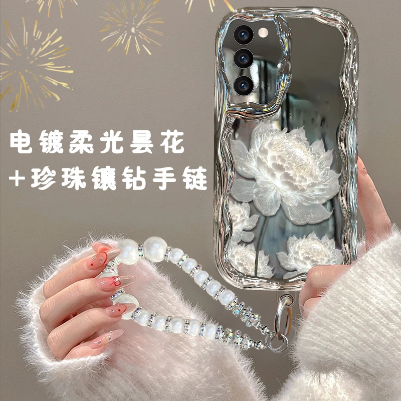 适用于OPPOa55手机壳电镀奶油纹复古昙花软硅胶防摔壳