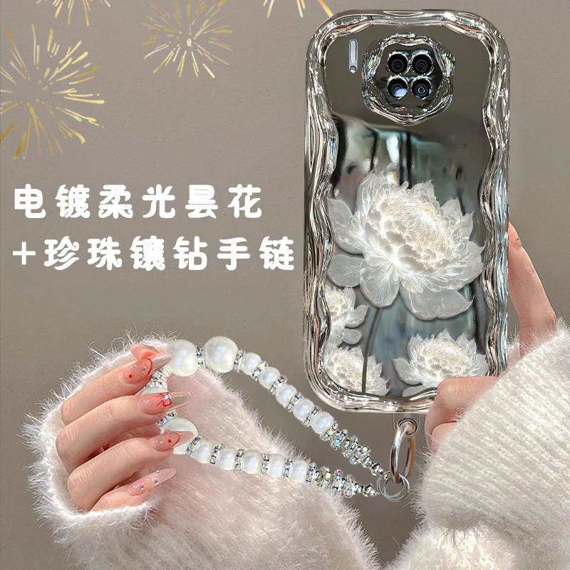 适用华为mate30/mate30pro手机壳电镀奶油纹复古昙花软硅胶防摔壳