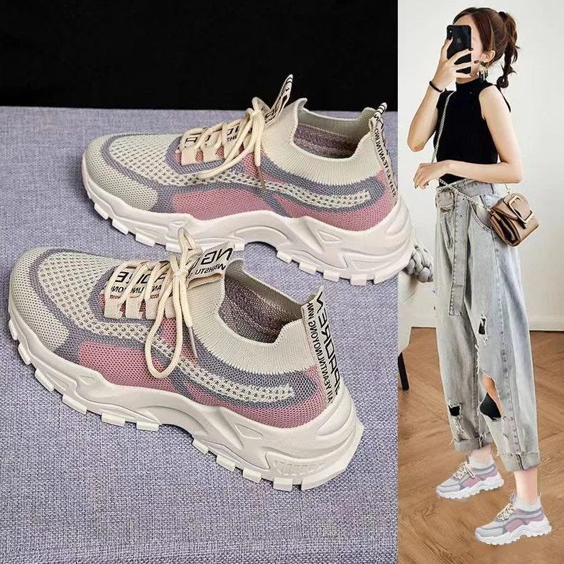 2024新款飞织女鞋防滑透气时尚厚底软底ins网面韩版轻便百搭网红