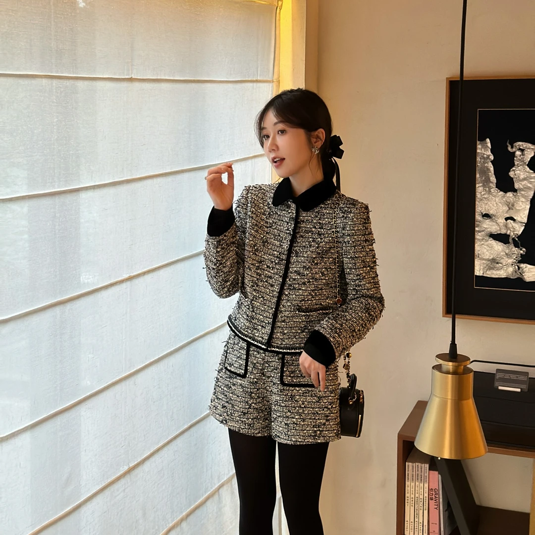 syna 繁星点缀 法式复古翻领小香风短款外套