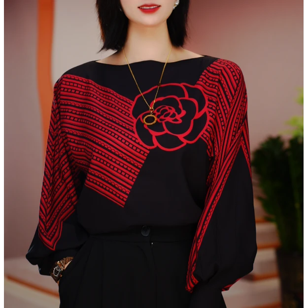 【琳雁原创】2025春季新款气质一字领显瘦气质百搭长袖CX24770