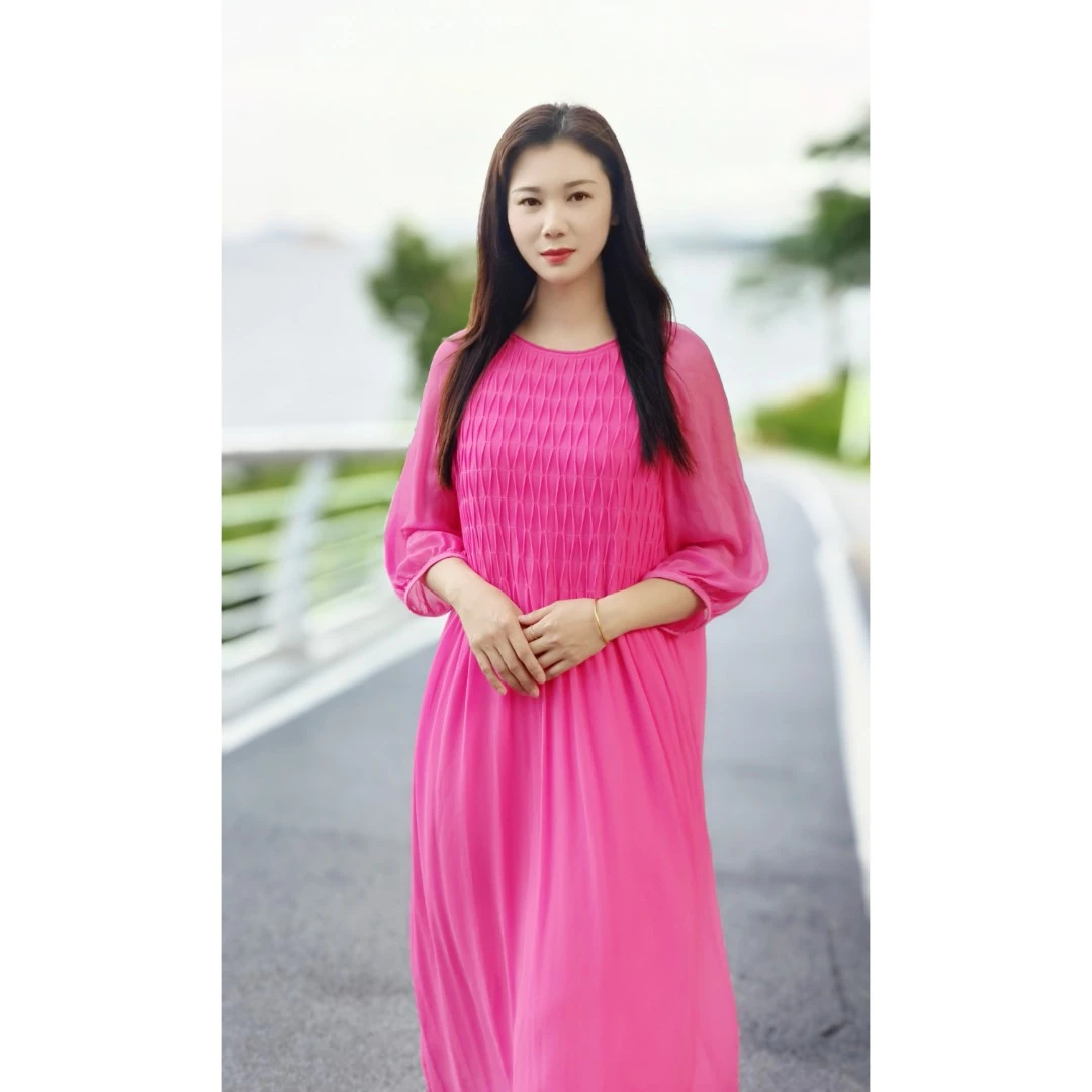 春夏设计师新款重磅桑蚕丝时尚气质显瘦中长款连衣裙