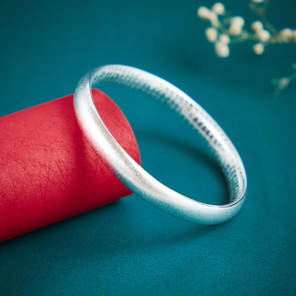 足银手镯 999.9 【14】45g 时尚女闭口古法传承素圈磨砂手镯