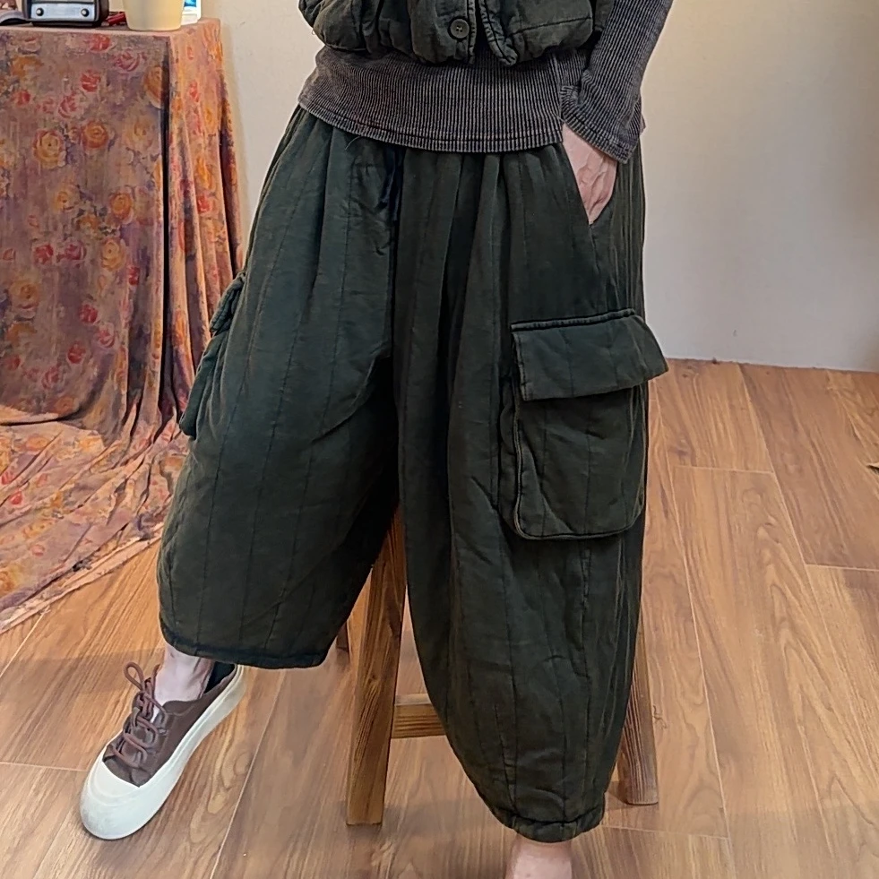 【麻黛儿】工装风大口袋炒色休闲棉裤(长85）