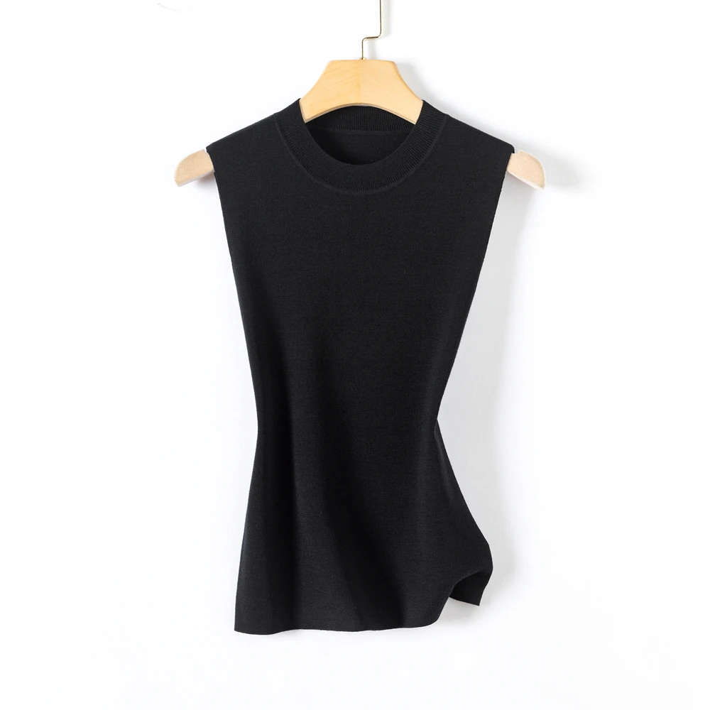 【100%绵羊毛可机洗】春夏女士百搭圆领羊毛内搭无袖羊毛衫37006