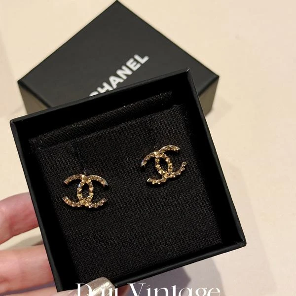 大吉中古/Chanel香奈儿菱形纹小号双C耳钉
