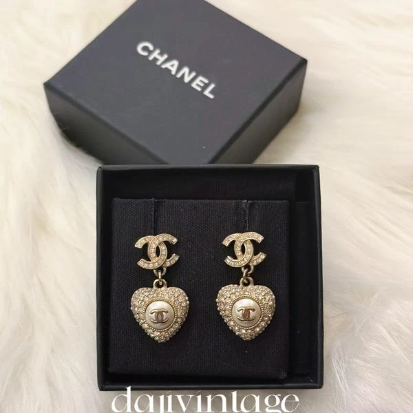 大吉中古/chanel香奈儿新款爱心双c满钻耳钉