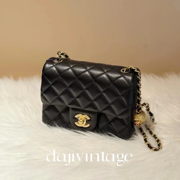 99新 Chanel/香奈儿 大吉中古/Chanel香奈儿黑金金球方胖子斜挎包