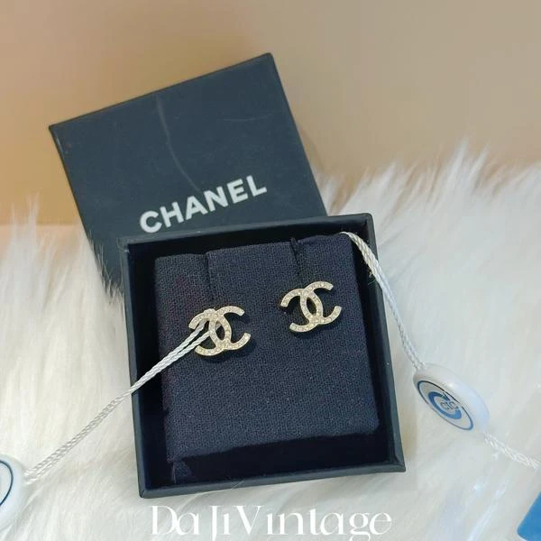 大吉中古/Chanel香奈儿双c镶钻金色耳钉