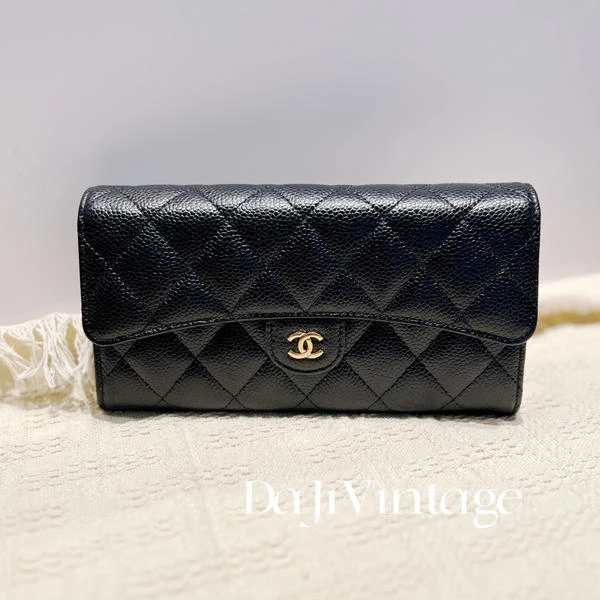 大吉中古/Chanel香奈儿黑金牛皮cf长款钱包