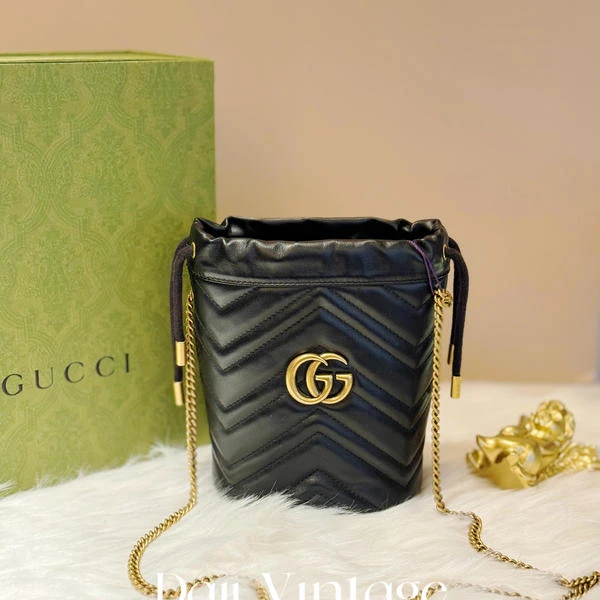 大吉中古/Gucci黑金水桶斜挎包