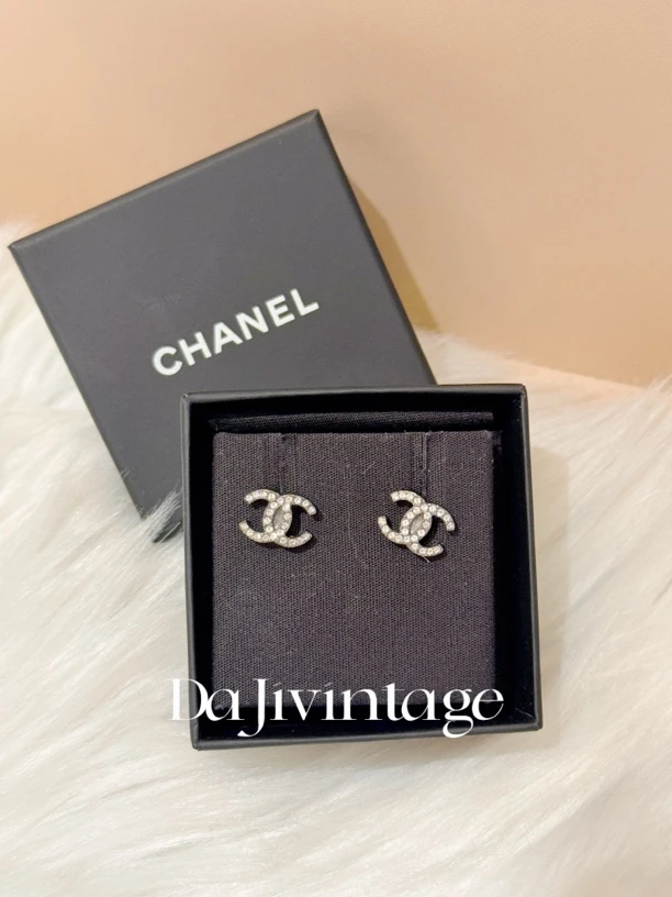99新 Chanel/香奈儿 大吉中古/chanel香奈儿枪色双c水钻耳钉