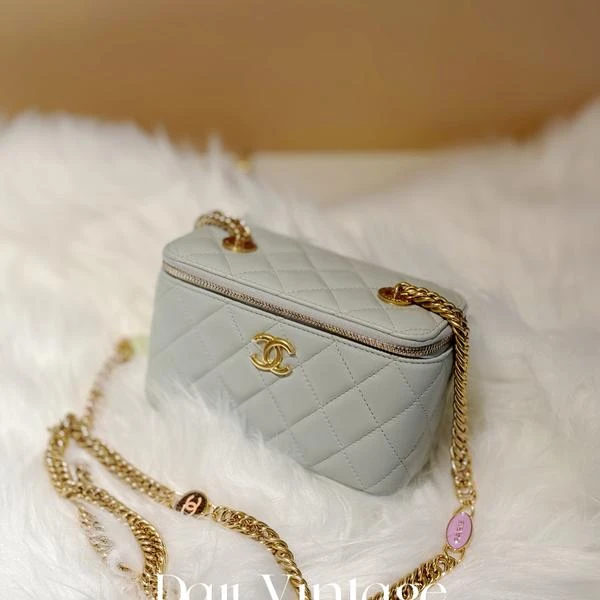 大吉中古/Chanel蓝灰金彩色徽章链条长盒子斜挎包