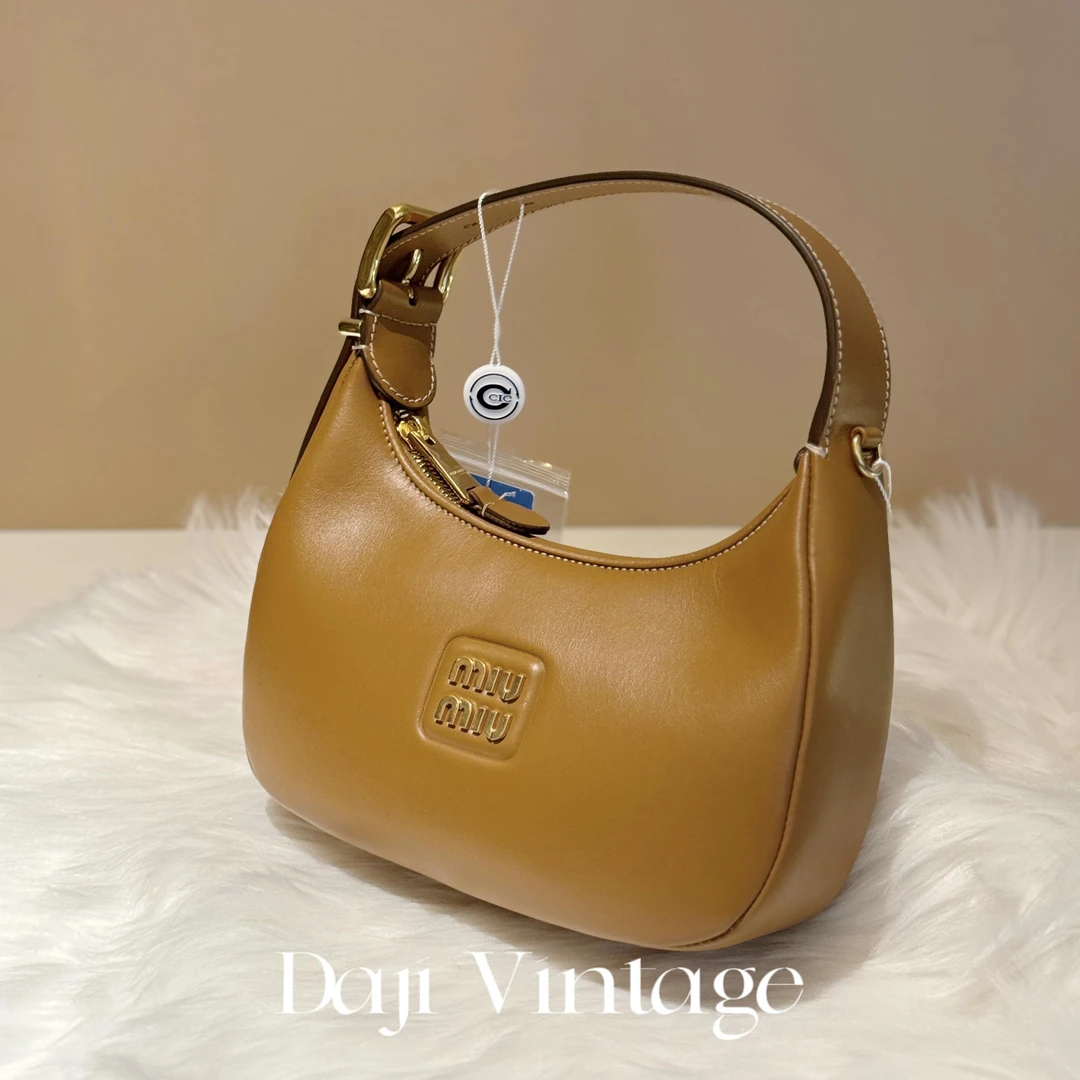 99新 MIU MIU/缪缪 大吉中古/Miumiu缪缪焦糖色hobo手提包