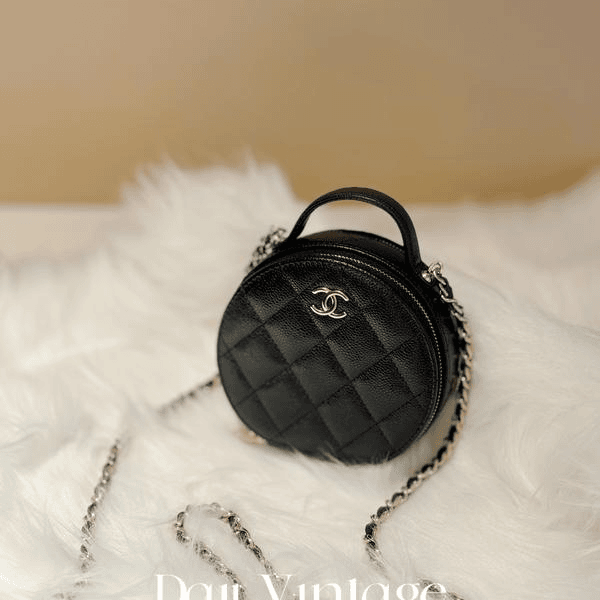 大吉中古/chanel香奈儿黑金圆饼斜挎包