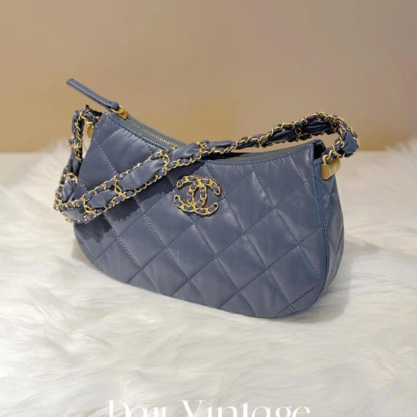 大吉中古/Chanel香奈儿23k宽肩带雾霾蓝单肩包