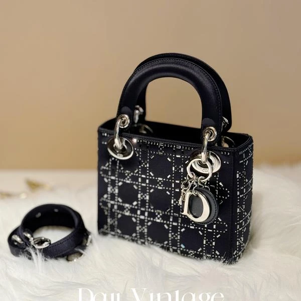 大吉中古/Dior迪奥缎面水钻mini戴妃斜挎包