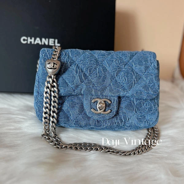 大吉中古/Chanel香奈儿丹宁爱心大mini斜挎包