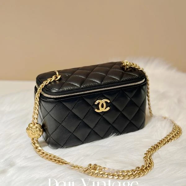 大吉中古/Chanel香奈儿黑金山茶花长盒子斜挎包