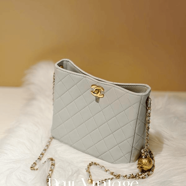 大吉中古/Chanel蓝色金球hobo斜挎包