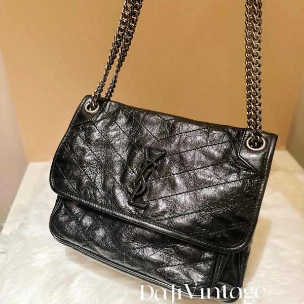 99新  大吉中古/ysl圣罗兰d扣黑银niki中号包