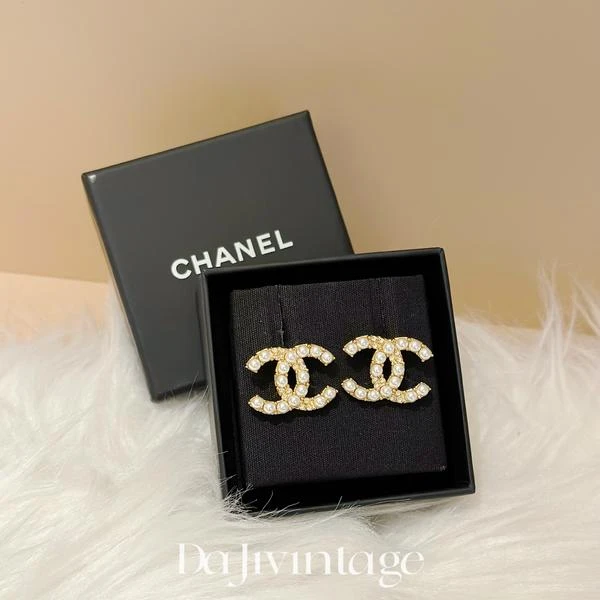 大吉中古/Chanel香奈儿24A珍珠双C耳钉