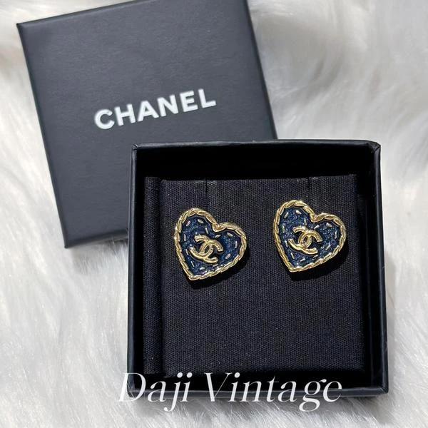 大吉中古/Chanel香奈儿24p爱心丹宁耳钉