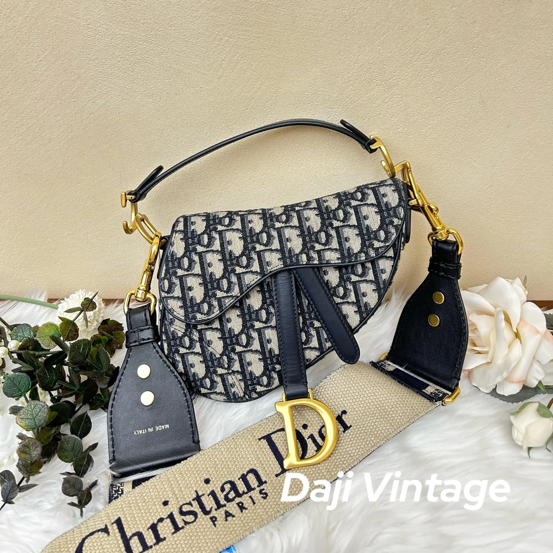 99新 DIOR/迪奥 大吉中古/Dior迪奥老花刺绣mini马鞍斜挎包