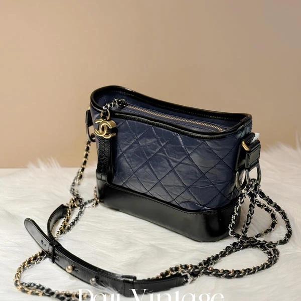 大吉中古/Chanel 香奈儿深蓝拼黑流浪小号斜挎包