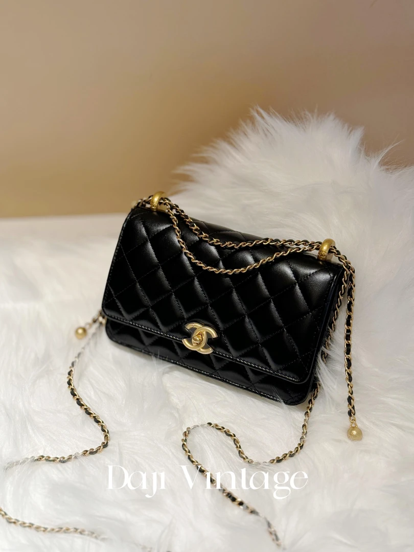 99新 Chanel/香奈儿 大吉中古/Chanel香奈儿黑金双金珠woc斜挎包