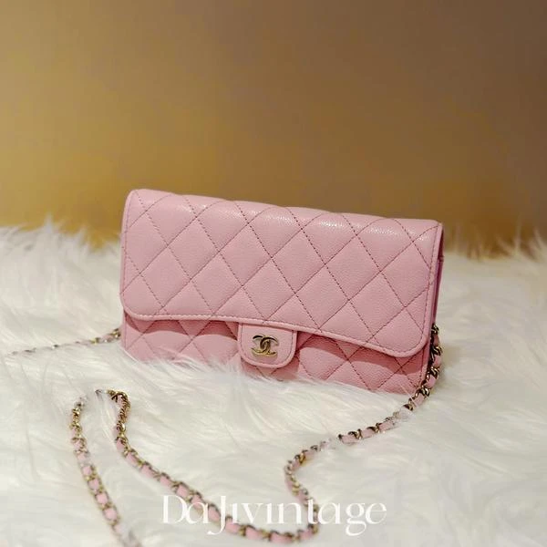 大吉中古/Chanel香奈儿24a粉金cf钱包斜挎包