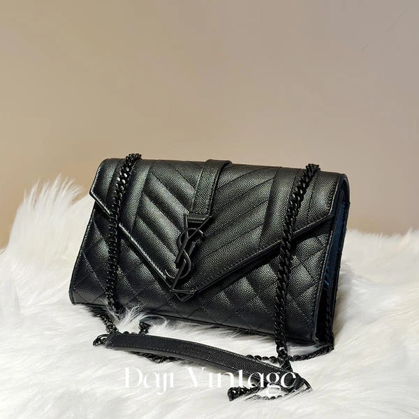 大吉中古/ysl 黑标粒面信封包