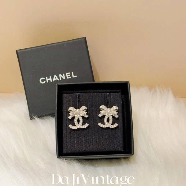 大吉中古/Chanel香奈儿蝴蝶结镶钻耳钉