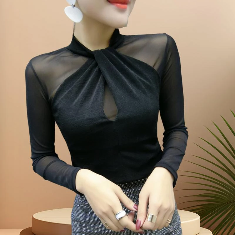 洋气女人味上衣时髦性感纱衣2024年春季新款高贵上档次打底衫内搭