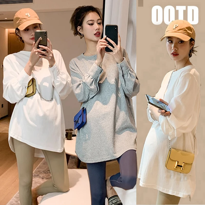 孕妇装网红衬衫袖秋冬大码上衣韩版时尚款长袖T恤潮妈洋气打底衫