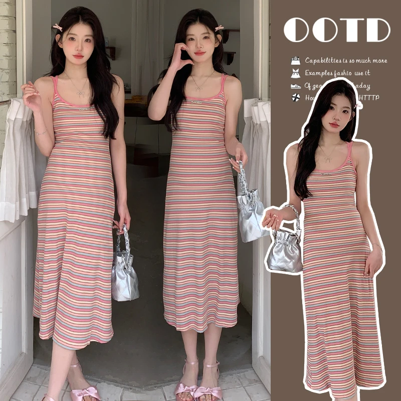 孕妇装2025网红新款洋气韩版时尚宽松大码孕妇条纹背心连衣裙夏装
