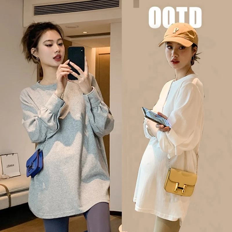 孕妇装基础百搭衬衫袖秋季上衣韩版时尚款长袖T恤潮妈洋气打底衫