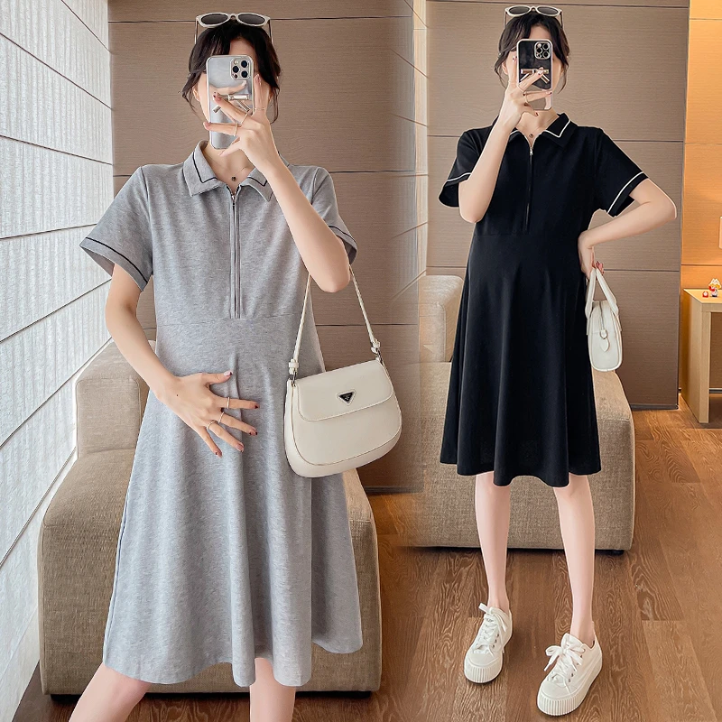 孕妇连衣裙2025夏季新款大码宽松POLO领上衣小个子短袖新款孕妇装