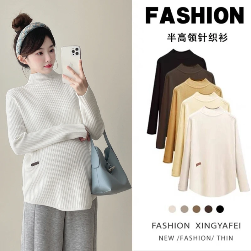 孕妇打底衫2025新款秋冬半高领网红款小个子上衣针织外穿内搭毛衣