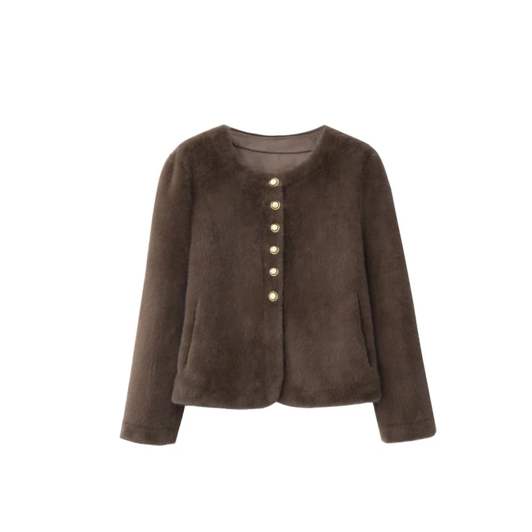 ZQ628冬季新款 气质短款水貂绒皮毛一体 环保毛毛小香风外套女