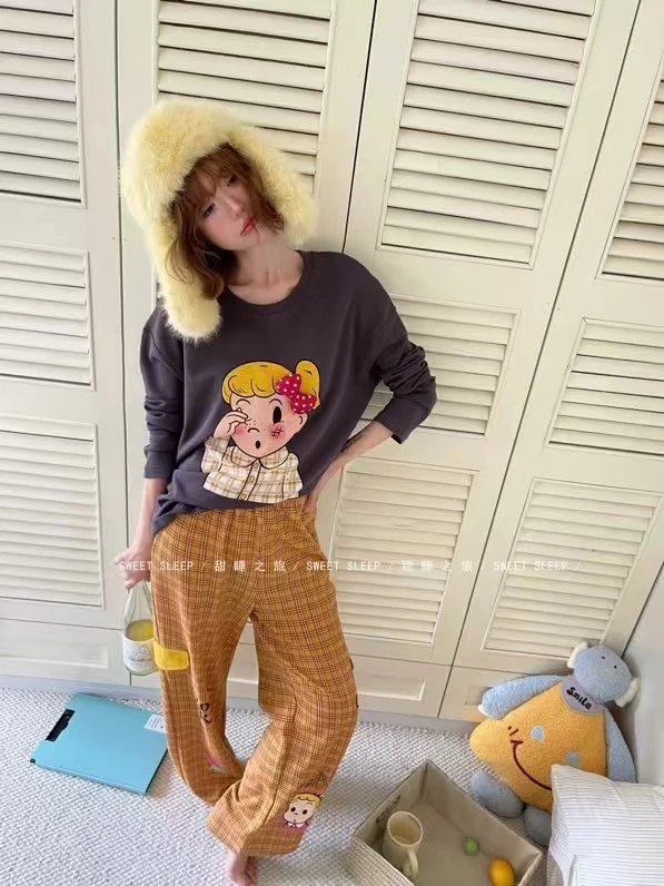 小熊家9721秋冬新品女士青少年少女时尚可爱卡通家居服套头棉睡衣