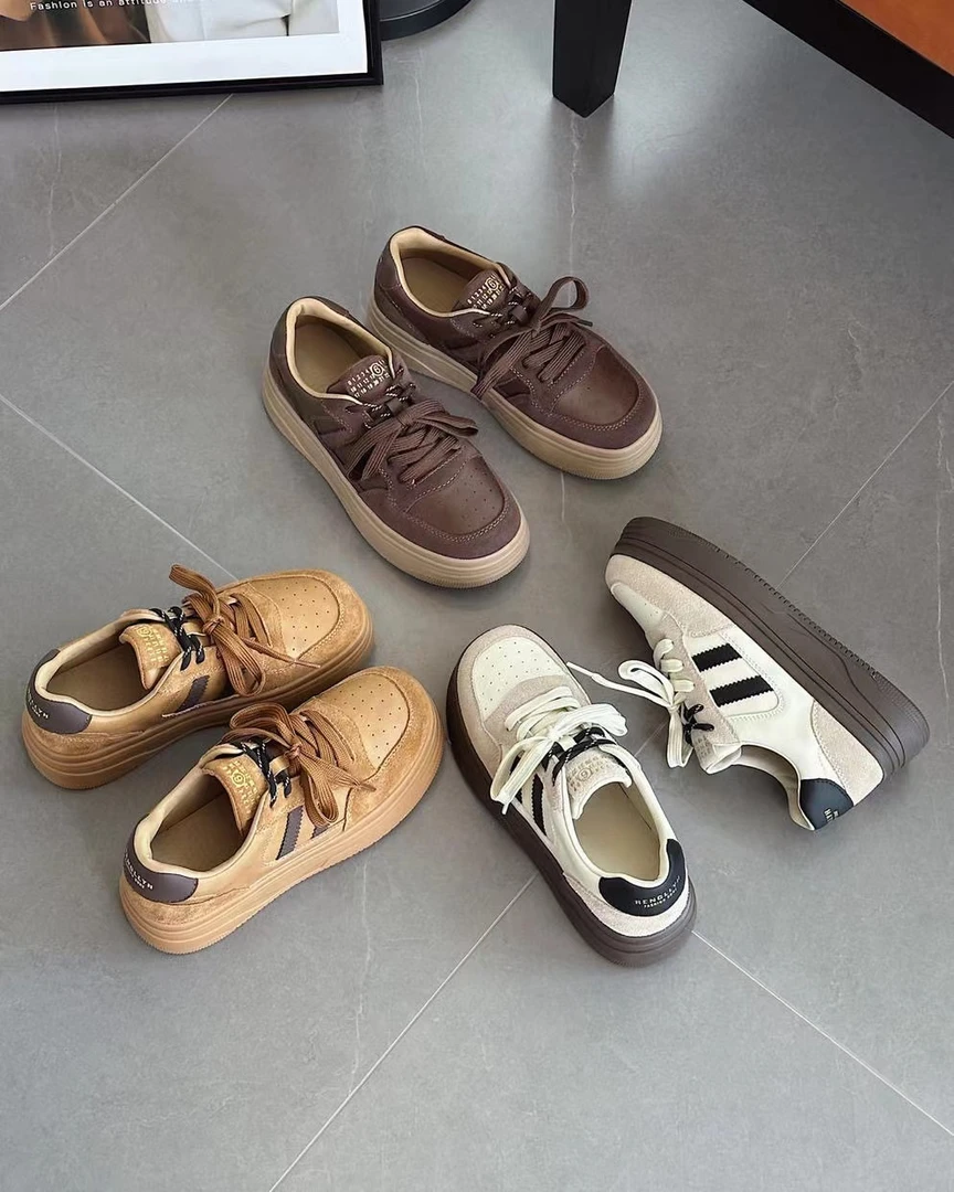 秋款断码清库！真皮3.5cm厚底德训休闲鞋P6928