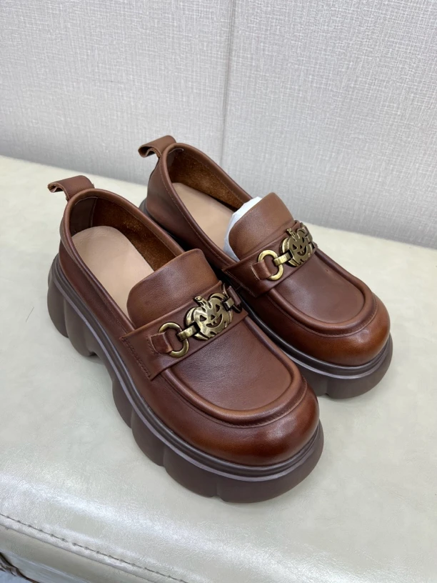 宠粉大福利！头层牛皮5cm超轻厚底乐福鞋c0225