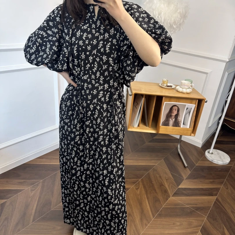 法式复古灯笼袖碎花裙2025夏季大码胖妹妹气质时尚百搭收腰连衣裙