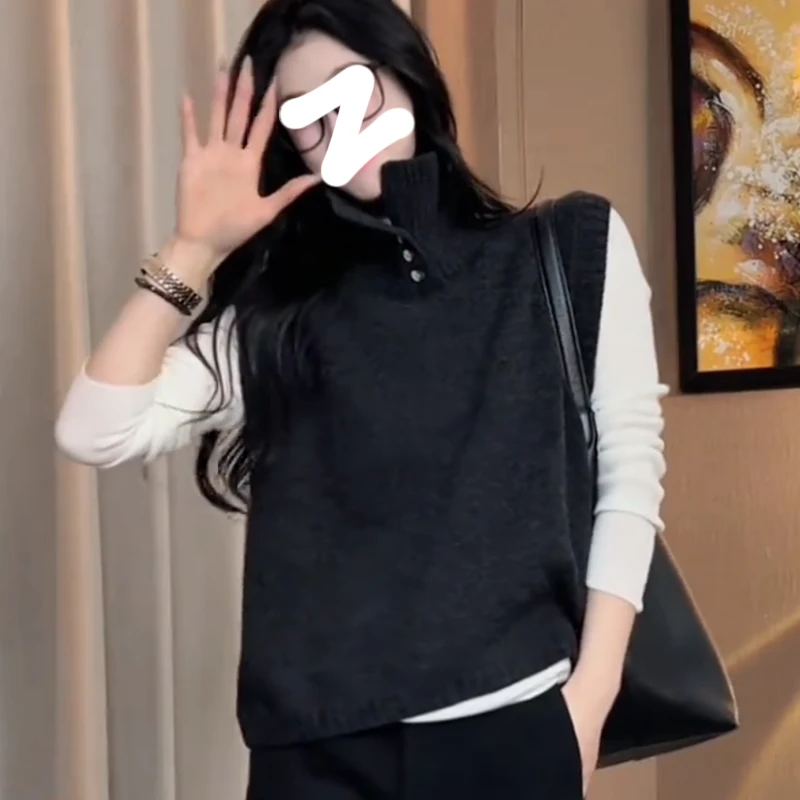 高领无袖时尚马甲女2025秋大码胖MM洋气时髦高级百搭女士针织衫