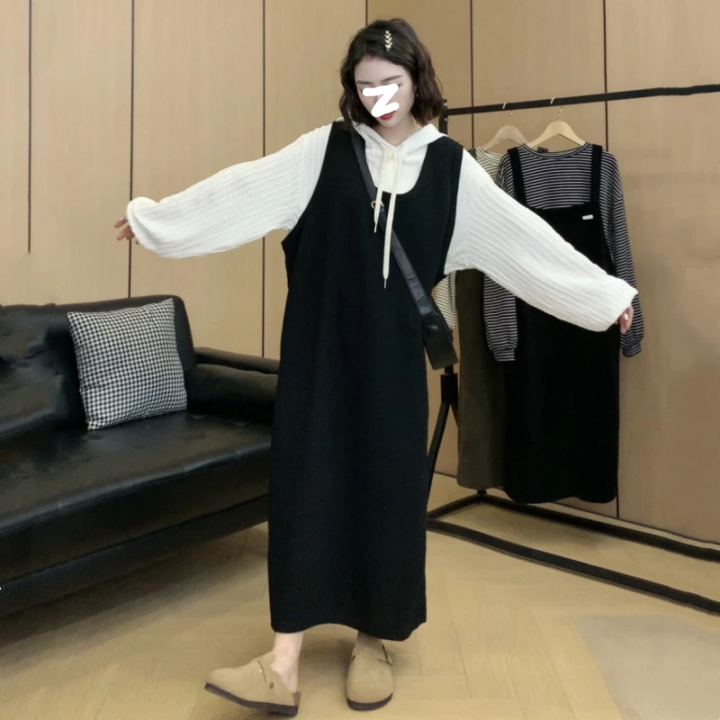 韩系U型领宽松大版背心裙女2025秋季新款大码胖MM休闲百搭连衣裙